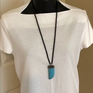 Howlite Horn Pendant, Beaded Necklace
